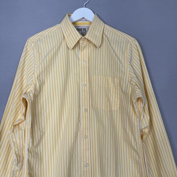 Ruehl 925 Mens Shirt Medium Yellow 100% Cotton Striped Oxford Prep Y2K Old Money - Picture 2 of 15